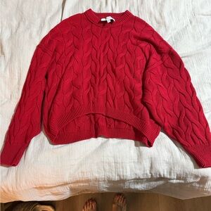 Pink Rose Vibrant Red Cable Knit Sweater
